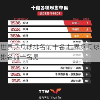 世界乒乓球排名前十名,世界乒乓球排名前十名男