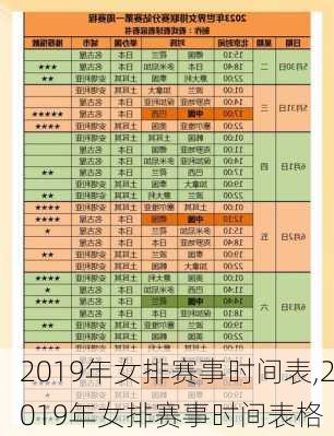 2019年女排赛事时间表,2019年女排赛事时间表格
