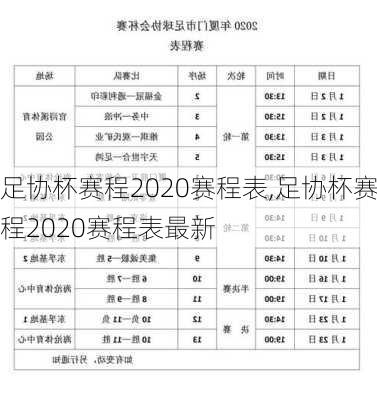 足协杯赛程2020赛程表,足协杯赛程2020赛程表最新