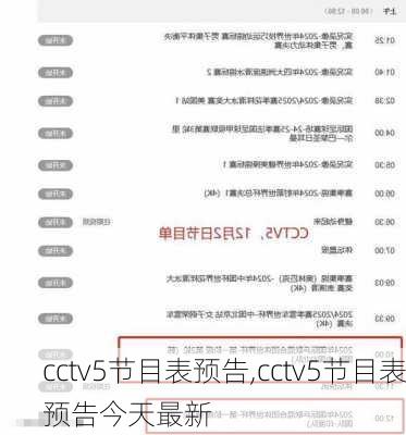 cctv5节目表预告,cctv5节目表预告今天最新