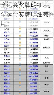 全运会奖牌明细表,全运会奖牌明细表图片