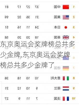 东京奥运会奖牌榜总共多少金牌,东京奥运会奖牌榜总共多少金牌了
