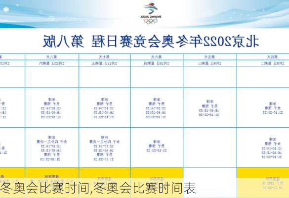 冬奥会比赛时间,冬奥会比赛时间表