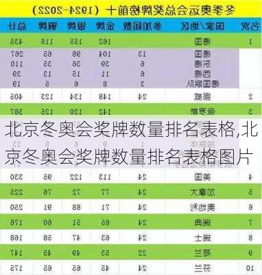 北京冬奥会奖牌数量排名表格,北京冬奥会奖牌数量排名表格图片