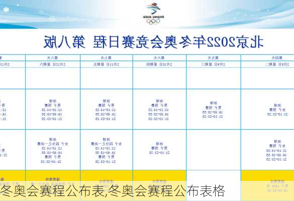 冬奥会赛程公布表,冬奥会赛程公布表格