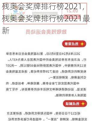 残奥会奖牌排行榜2021,残奥会奖牌排行榜2021最新