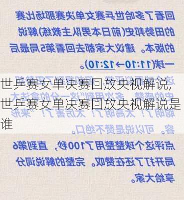 世乒赛女单决赛回放央视解说,世乒赛女单决赛回放央视解说是谁