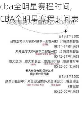 cba全明星赛程时间,CBA全明星赛程时间表