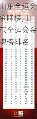 山东全运会金牌榜,山东全运会金牌榜排名