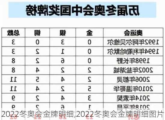 2022冬奥会金牌明细,2022冬奥会金牌明细图片