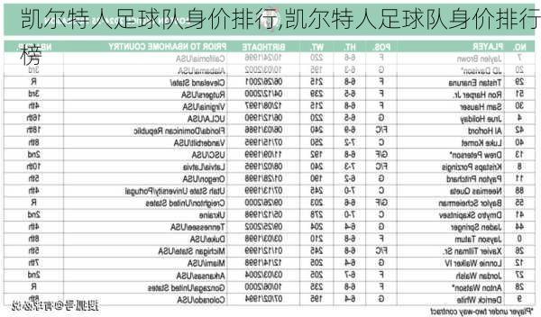 凯尔特人足球队身价排行,凯尔特人足球队身价排行榜