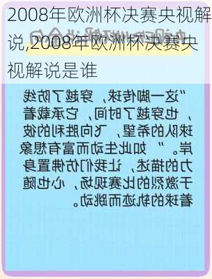 2008年欧洲杯决赛央视解说,2008年欧洲杯决赛央视解说是谁