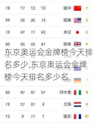 东京奥运会金牌榜今天排名多少,东京奥运会金牌榜今天排名多少名